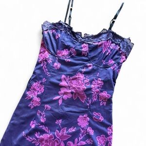 Floral Purple and Pink Lace Trim Dress